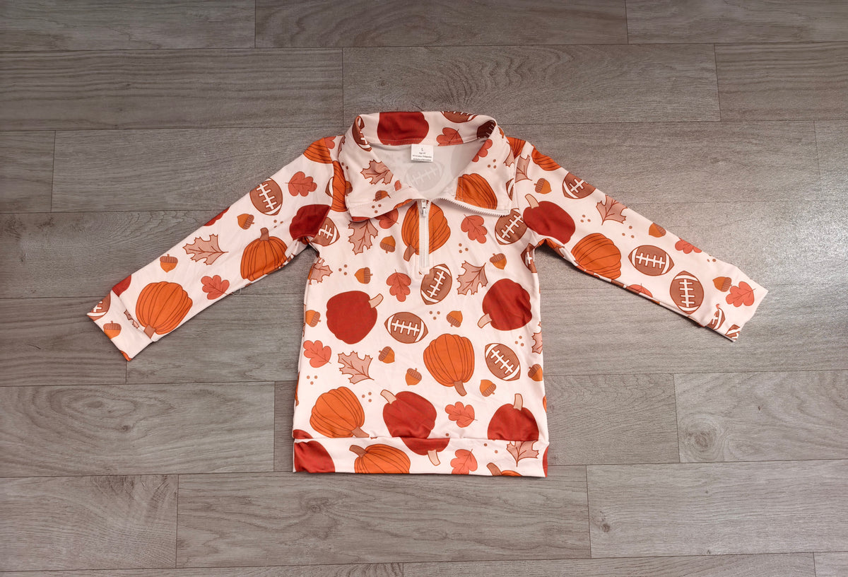 Baby Boys Pumpkins Football Fall Zip Pullovers Top Preorder