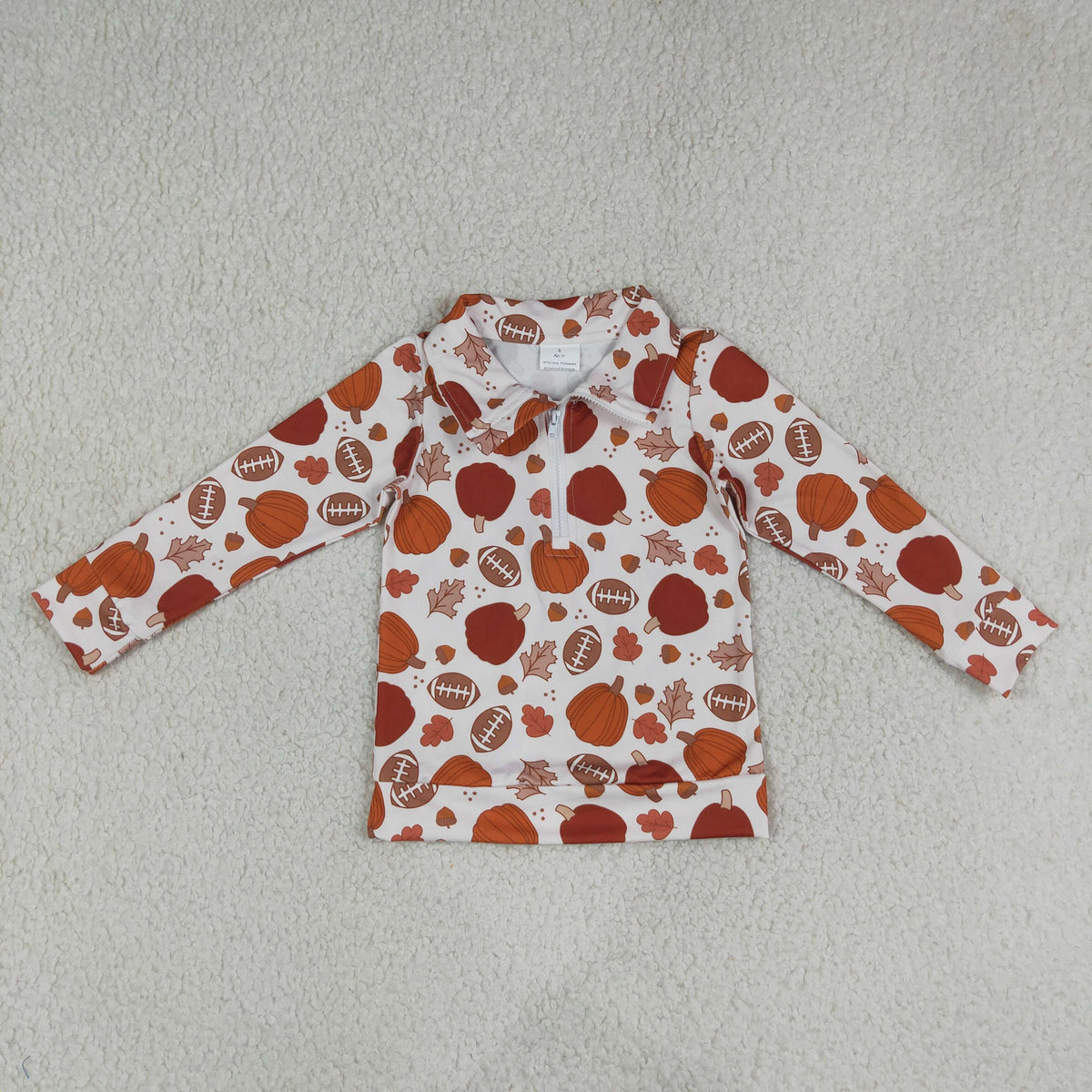 Baby Boys Long Sleeve Pumpkins Footballs Fall Zip Pullovers Top