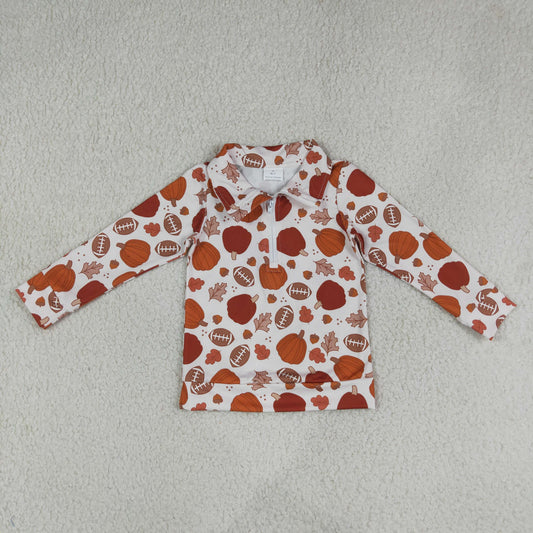Baby Boys Long Sleeve Pumpkins Footballs Fall Zip Pullovers Top