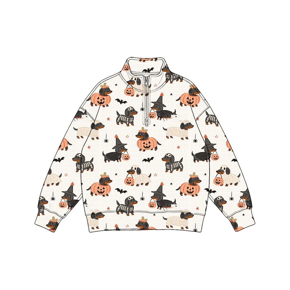 Preorder moq 5 Baby Boys Ghost Pumpkins Dogs Halloween Zip Pullovers Top