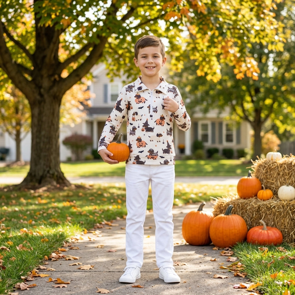 Baby Boys Long Sleeve Ghost Pumpkins Dogs Halloween Zip Pullovers Top