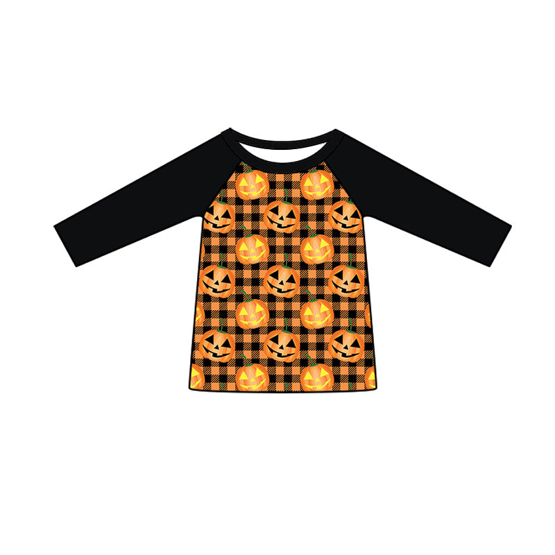 Preorder moq 5 Baby Boys Ghost Pumpkins Checked Halloween T-shirts Top