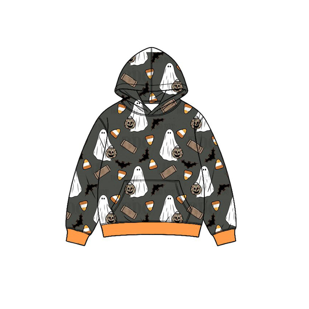 Preorder moq 5 Baby Boys Ghost Pumpkins Bats Halloween Pocket Hoodies Top