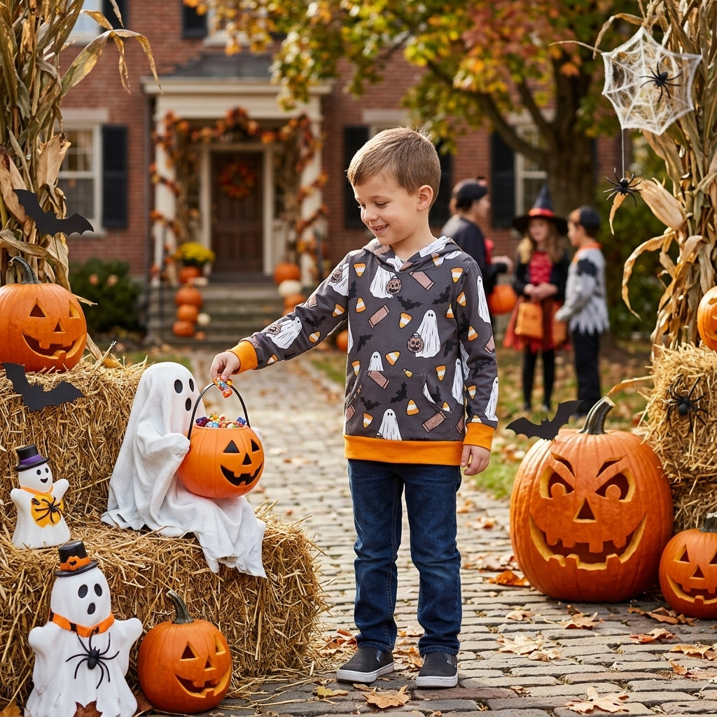 Baby Boys Ghost Pumpkins Bats Halloween Pocket Hoodies Tops