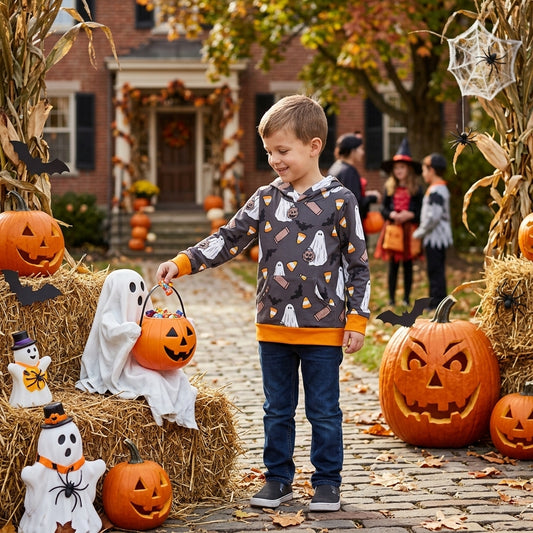 Baby Boys Ghost Pumpkins Bats Halloween Pocket Hoodies Tops