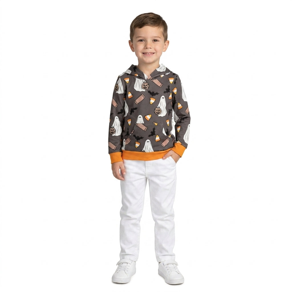 Baby Boys Ghost Pumpkins Bats Halloween Pocket Hoodies Tops