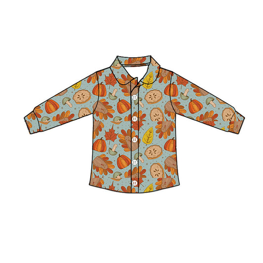 Preorder moq 5 Baby Boys Pumpkins Turkey Thanksgivings Button Shirts Top