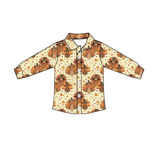Preorder moq 5 Baby Boys Pumpkins Turkey Thanksgivings Button Shirts Top