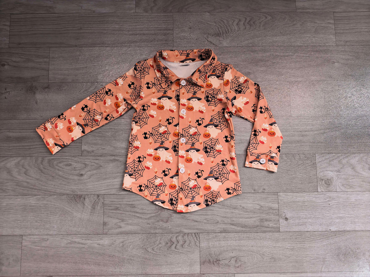 Baby Boys Long Sleeve Ghost Pumpkins Halloween Button Shirts Top Preorder