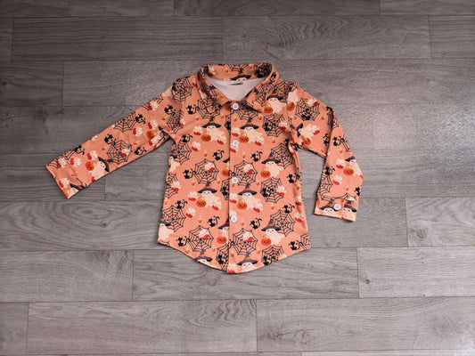 Baby Boys Long Sleeve Ghost Pumpkins Halloween Button Shirts Top Preorder