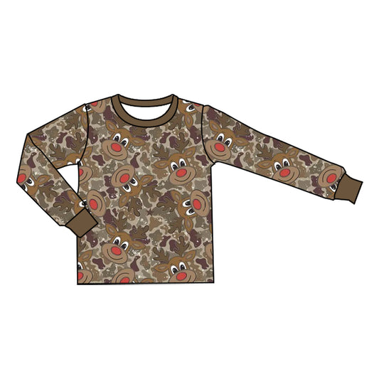 Preorder moq 5 Baby Boys Long Sleeve Brown Camo Deer Christmas T-shirts Top