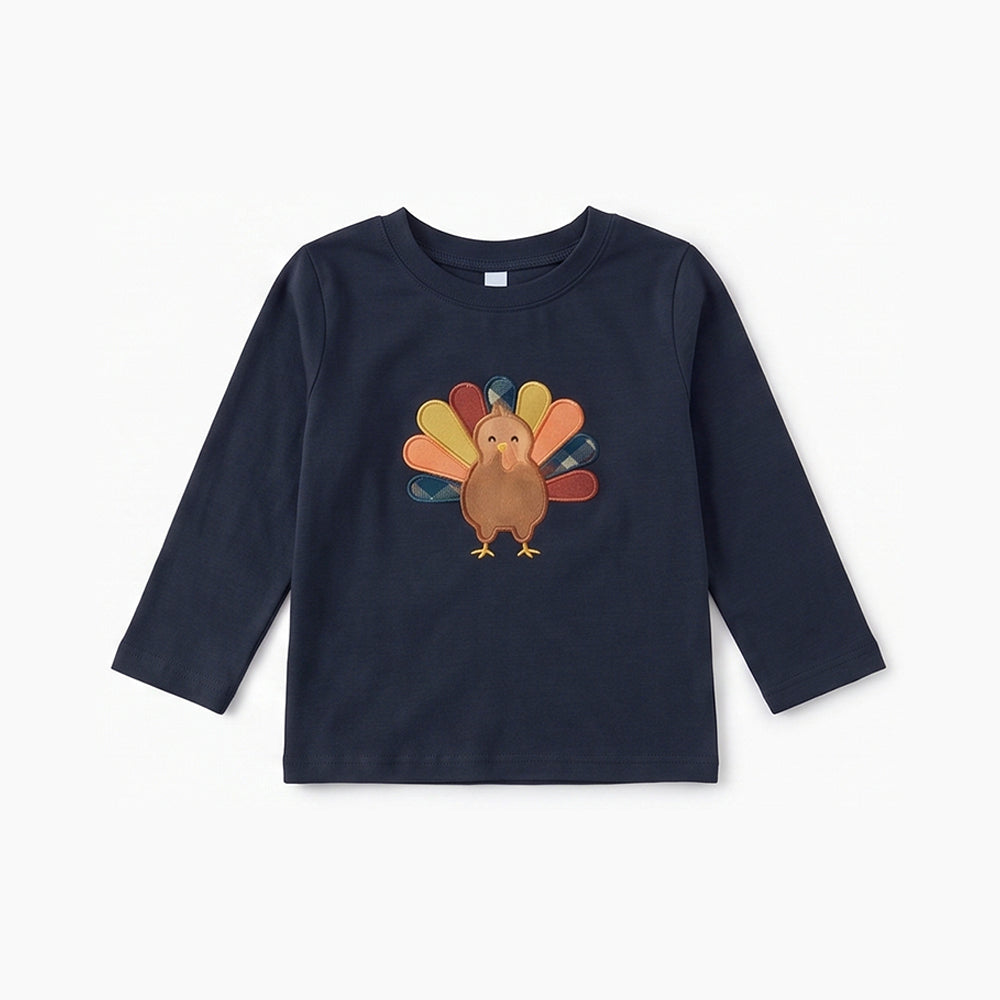 Preorder moq 5 Baby Boys Navy Long Sleeve Turkey Thanksgivings T-shirts Top