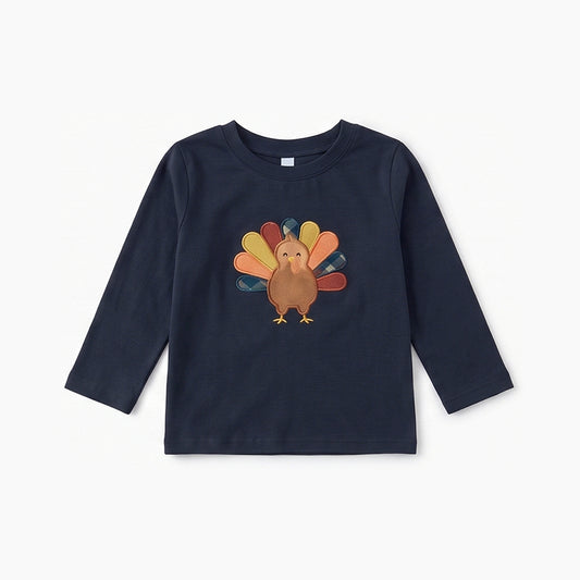 Preorder moq 5 Baby Boys Navy Long Sleeve Turkey Thanksgivings T-shirts Top