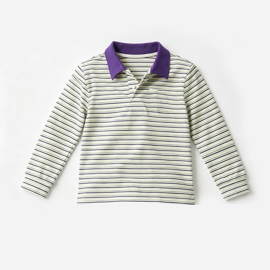 Preorder moq 5 Baby Boys Long Sleeve Stripe Mardigras Button Polo Shirts Top