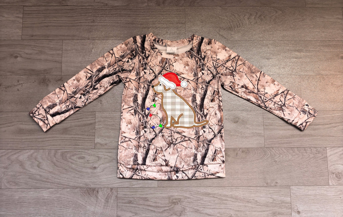 Embroidery Lights Dogs Baby Boys Leaves Camo Christmas T-shirts Top Preorder