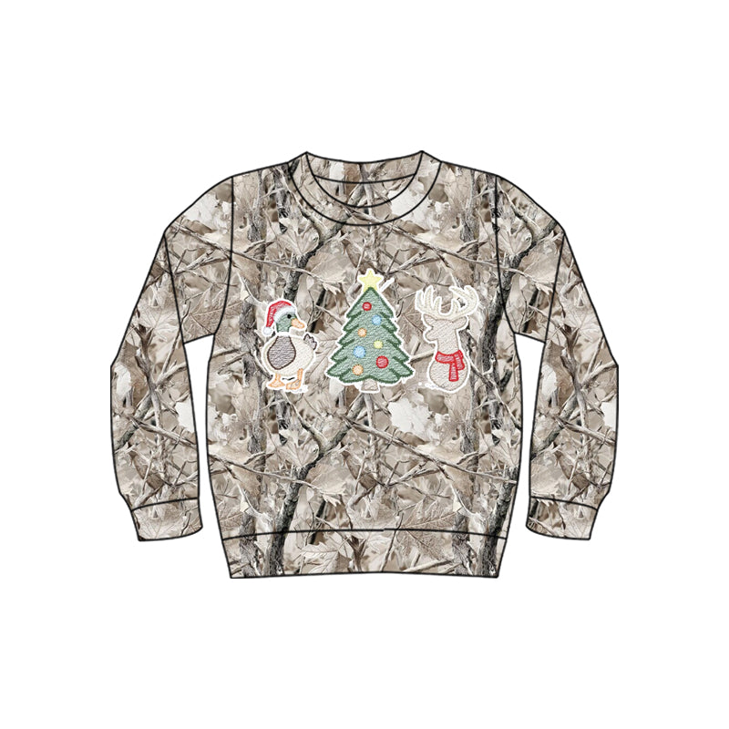 Preorder moq 5 Baby Boys Leaves Camo Embroidery Ducks Deer Trees Christmas T-shirts Top