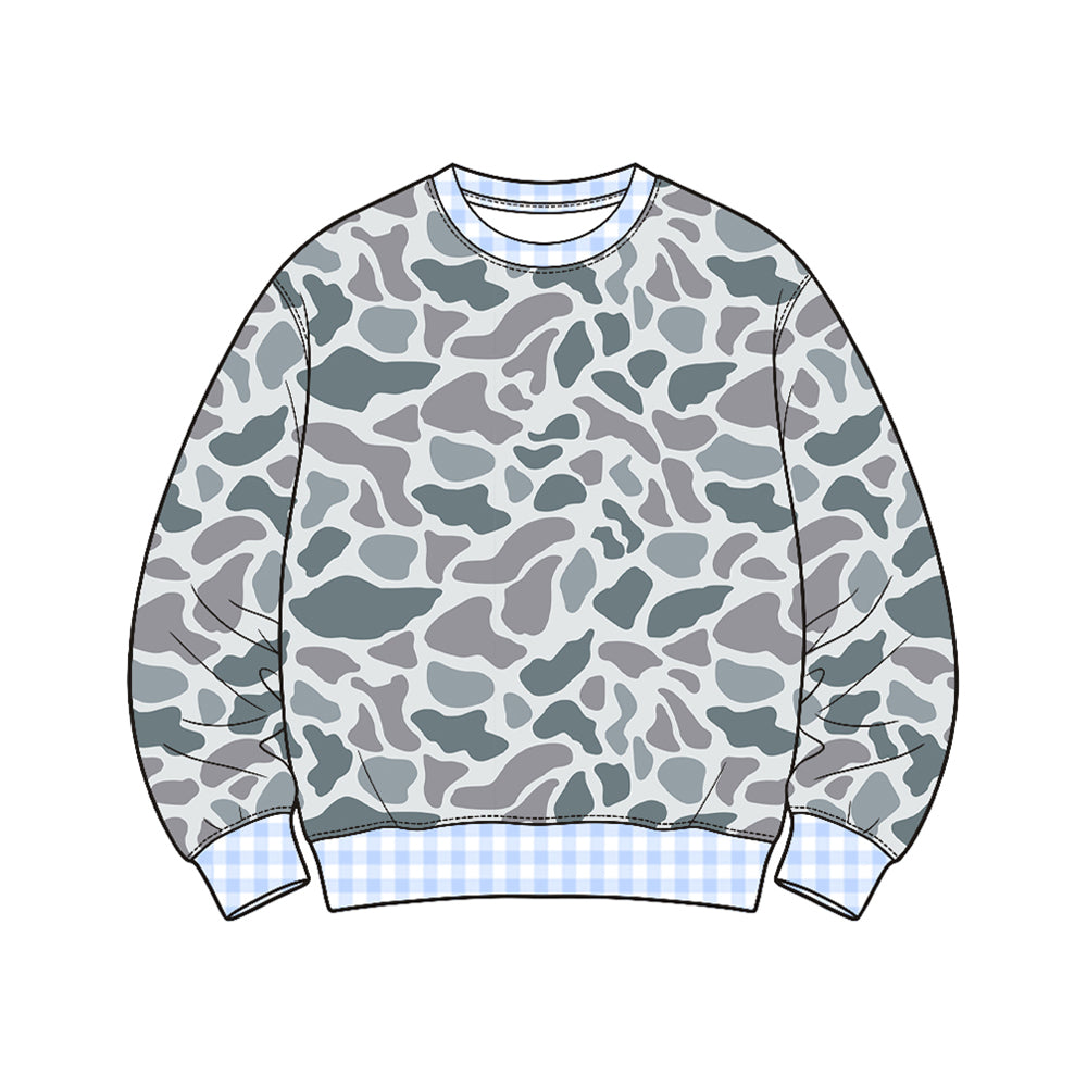 Preorder moq 5 Baby Boys Long Sleeve Southern Light Grey Camo T-shirts Top