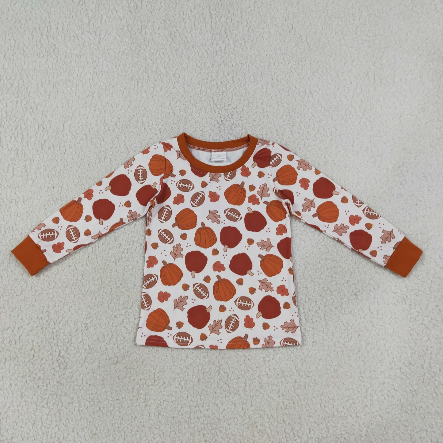 Baby Boys Long Sleeve Footballs Pumpkins Leaves Fall T-shirts Top