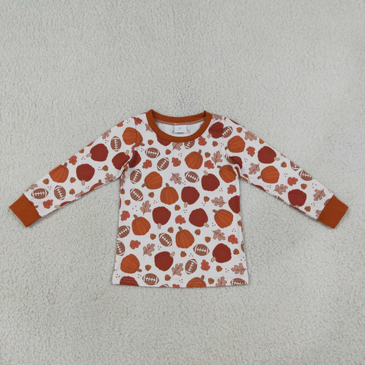 Baby Boys Long Sleeve Footballs Pumpkins Leaves Fall T-shirts Top
