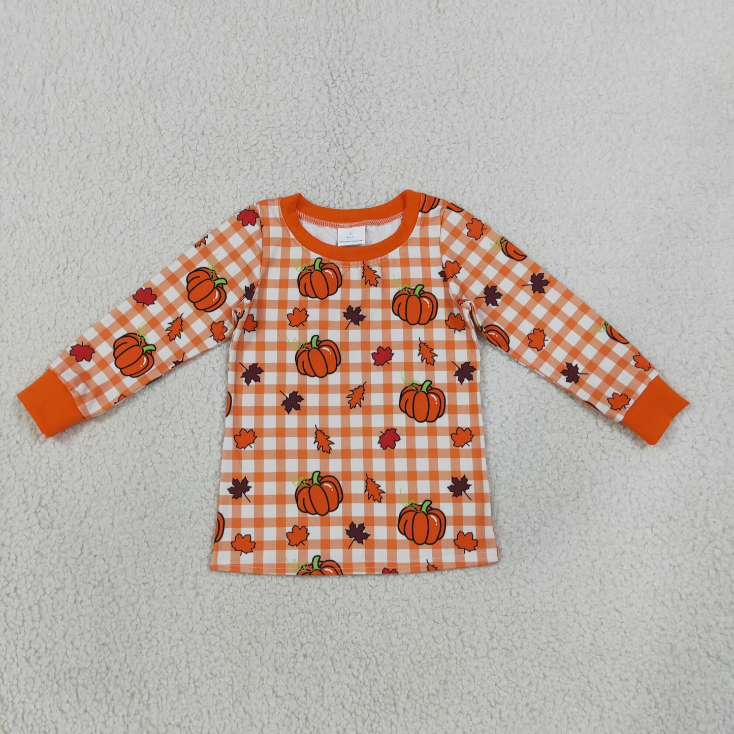 Baby Boys Long Sleeve Leaves Pumpkins Checked Fall T-shirts Top
