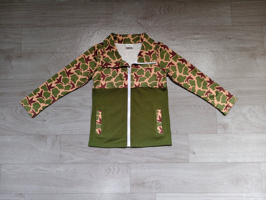 Baby Boys Long Sleeve Green Camo Ducks Pockets Zip Hunting Jackets Top Preorder