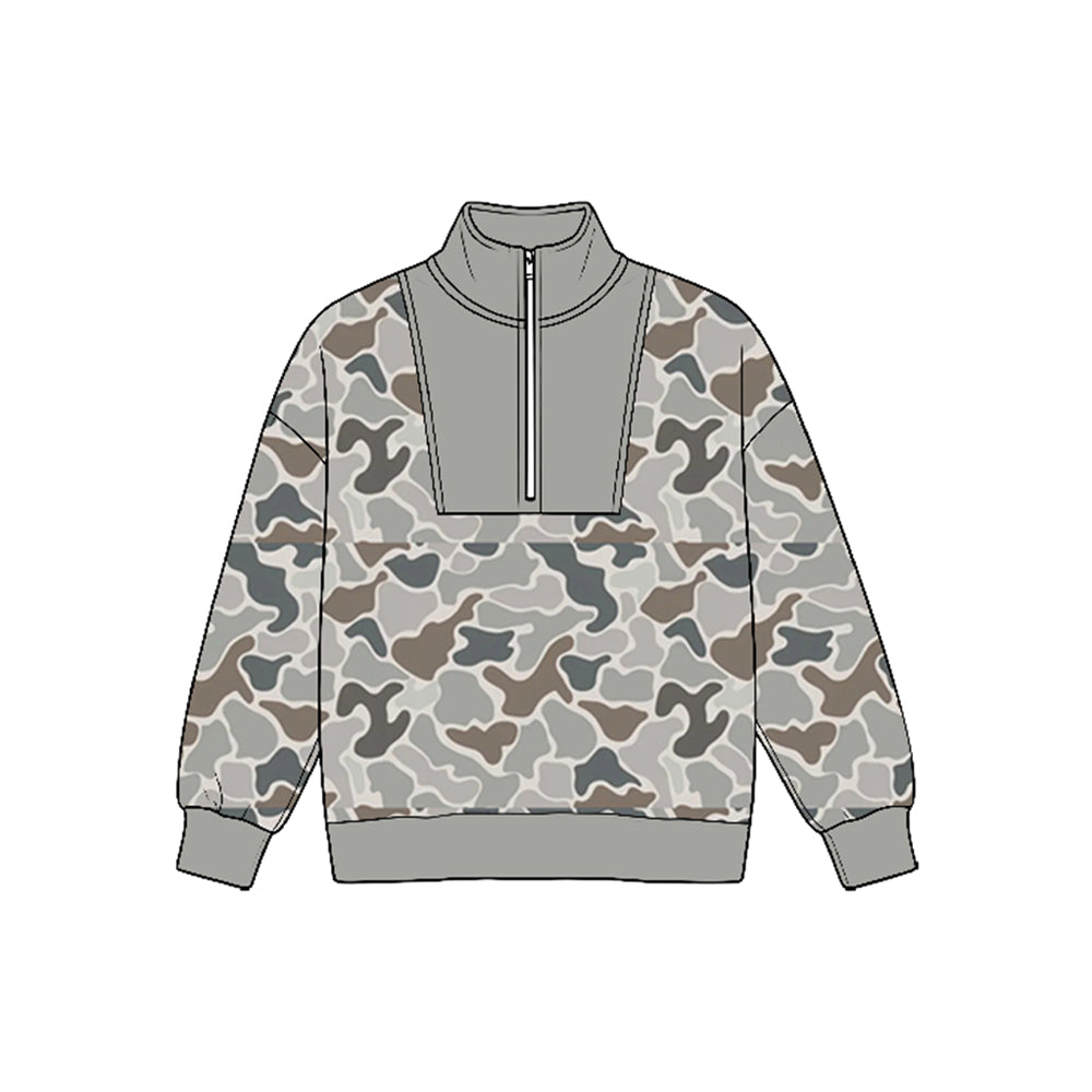 Preorder moq 5 Baby Boys Long Sleeve Southern Camo Zip Pullovers Top
