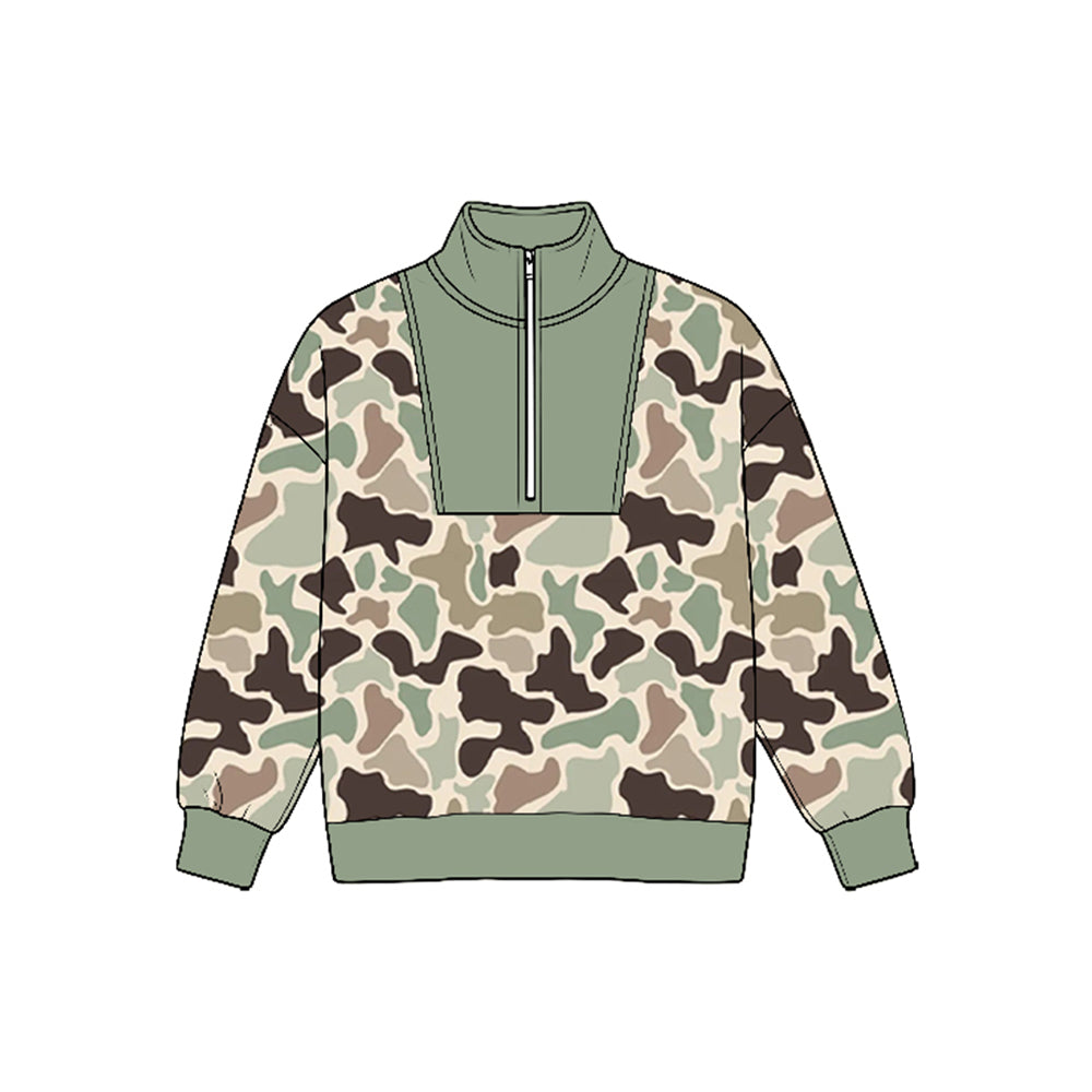Preorder moq 5 Baby Boys Long Sleeve Southern Camo Zip Pullovers Top