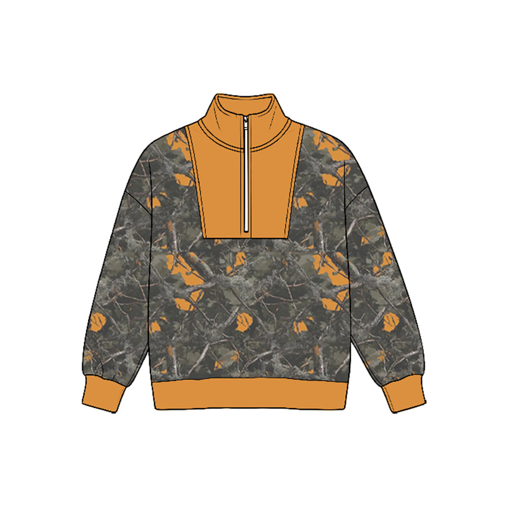 Preorder moq 5 Baby Boys Long Sleeve Southern Leaves Camo Zip Pullovers Top