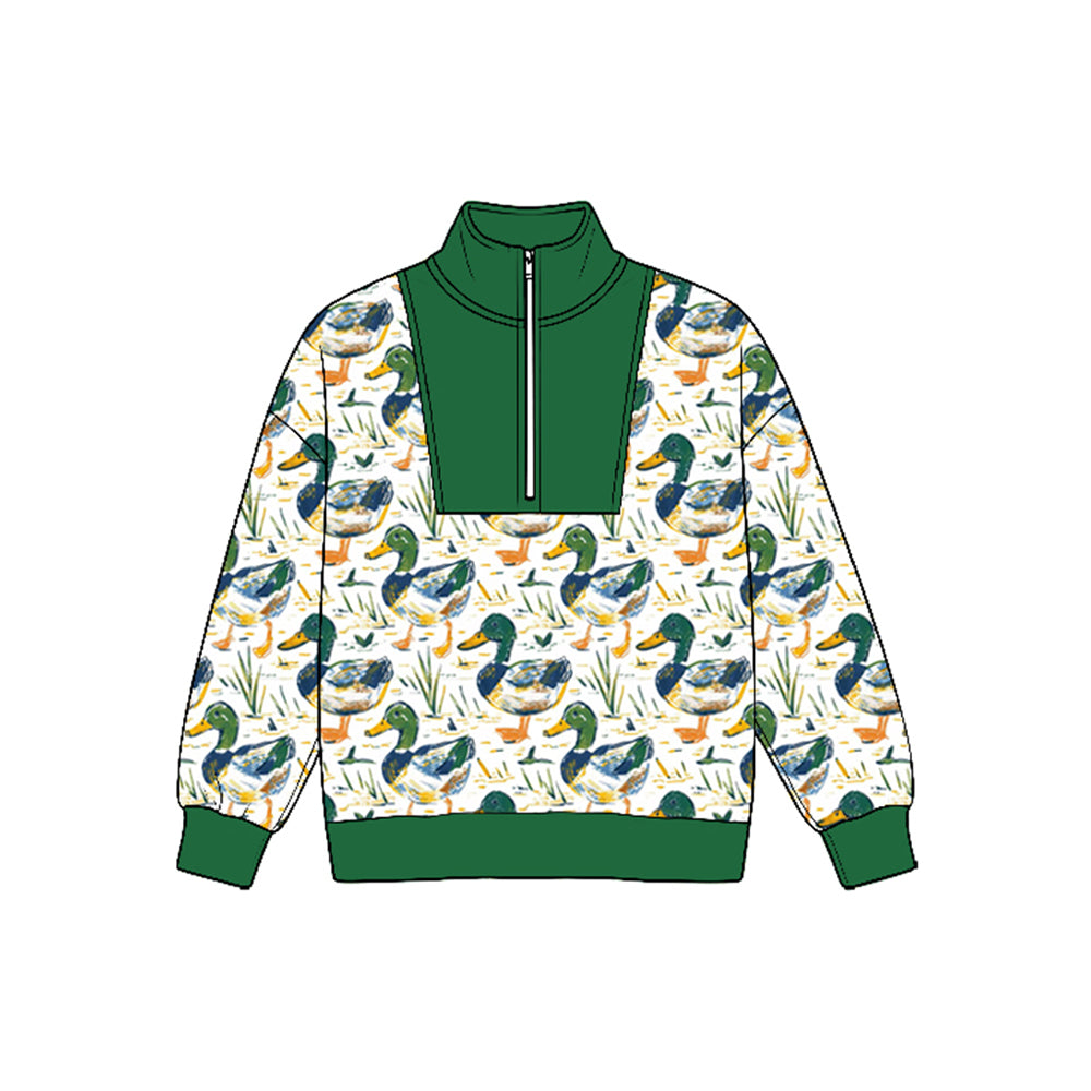 Preorder moq 5 Baby Boys Long Sleeve Ducks Plaid Hunting Zip Pullovers Top
