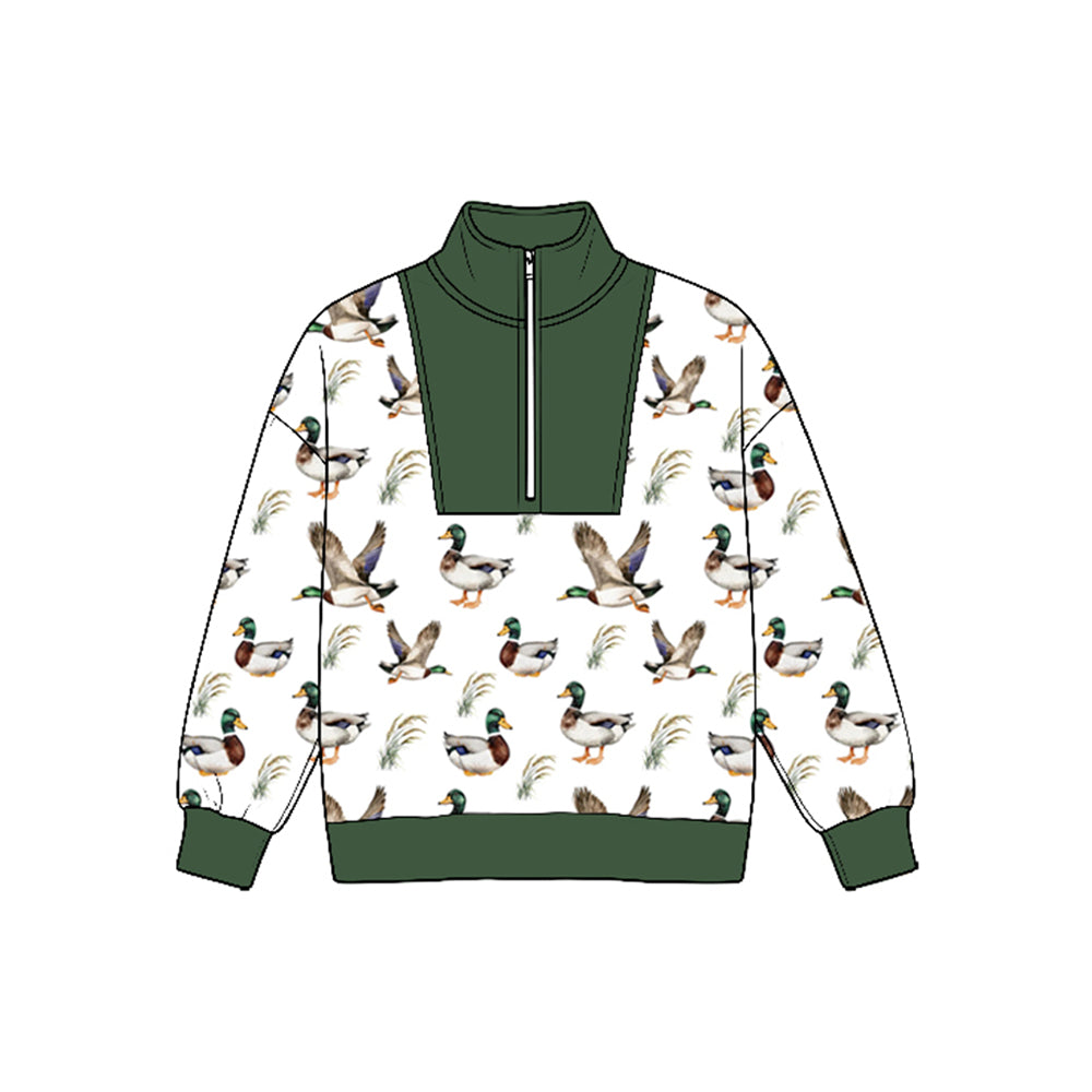 Preorder moq 5 Baby Boys Long Sleeve Ducks Plaid Hunting Zip Pullovers Top