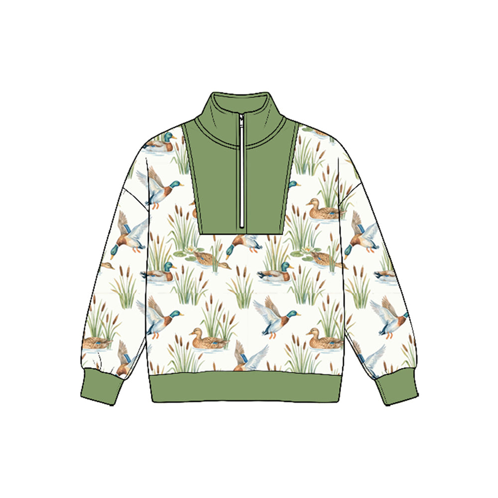 Preorder moq 5 Baby Boys Long Sleeve Ducks Plaid Hunting Zip Pullovers Top