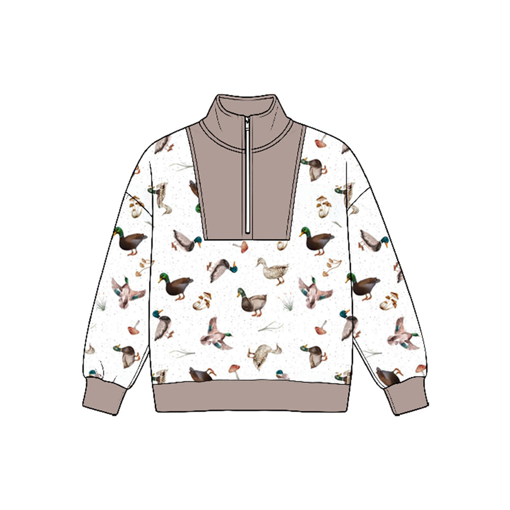Preorder moq 5 Baby Boys Long Sleeve Ducks Plaid Hunting Zip Pullovers Top