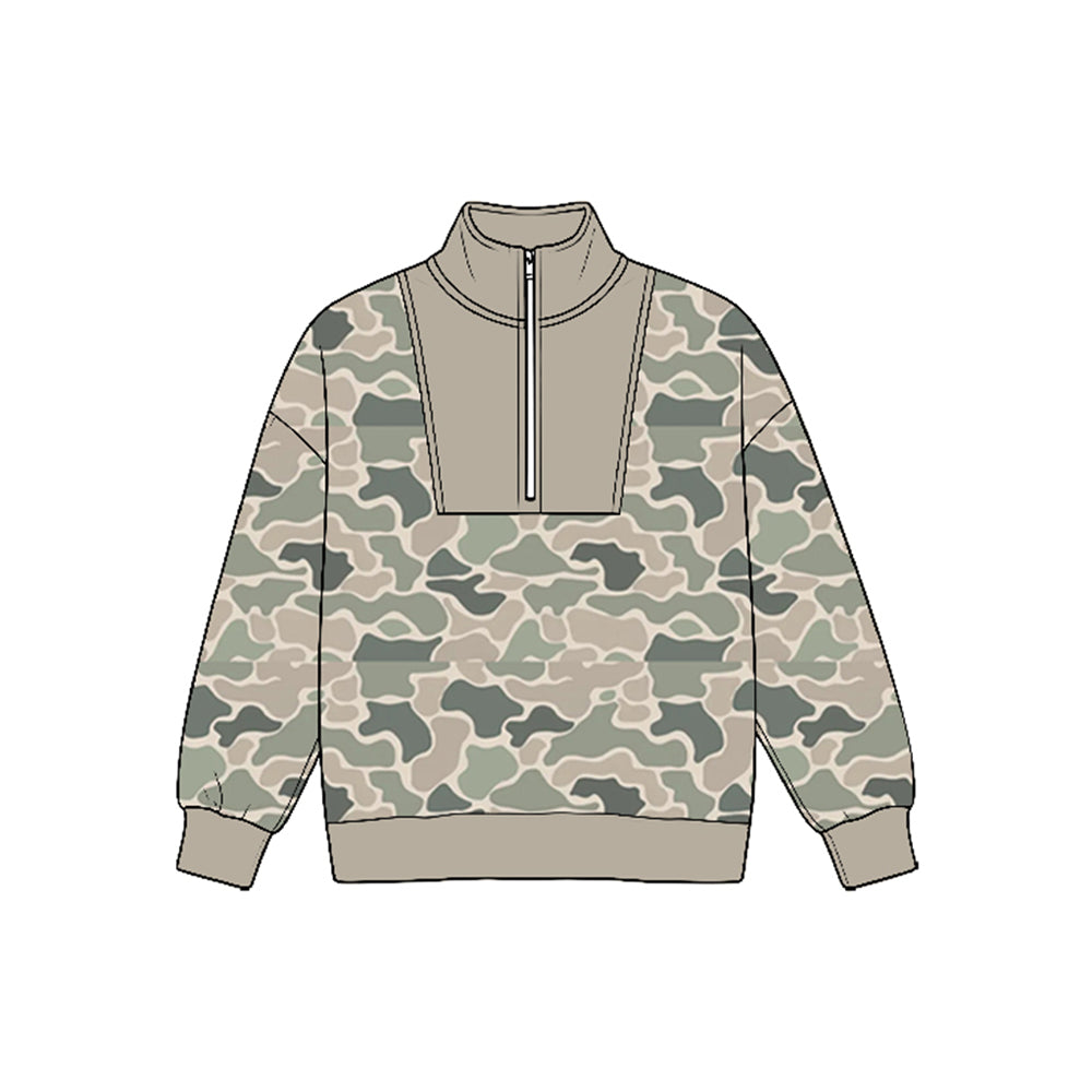 Preorder moq 5 Baby Boys Long Sleeve Southern Camo Zip Pullovers Top