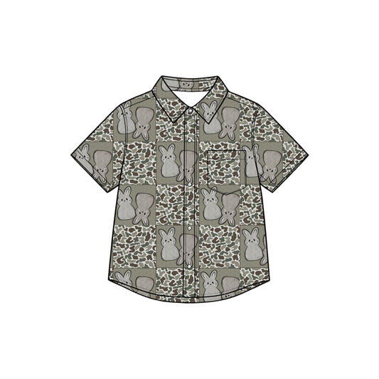 Preorder moq 5 Baby Boys Grey Camo Rabbits Checked Easter Button Pocket Shirts Top
