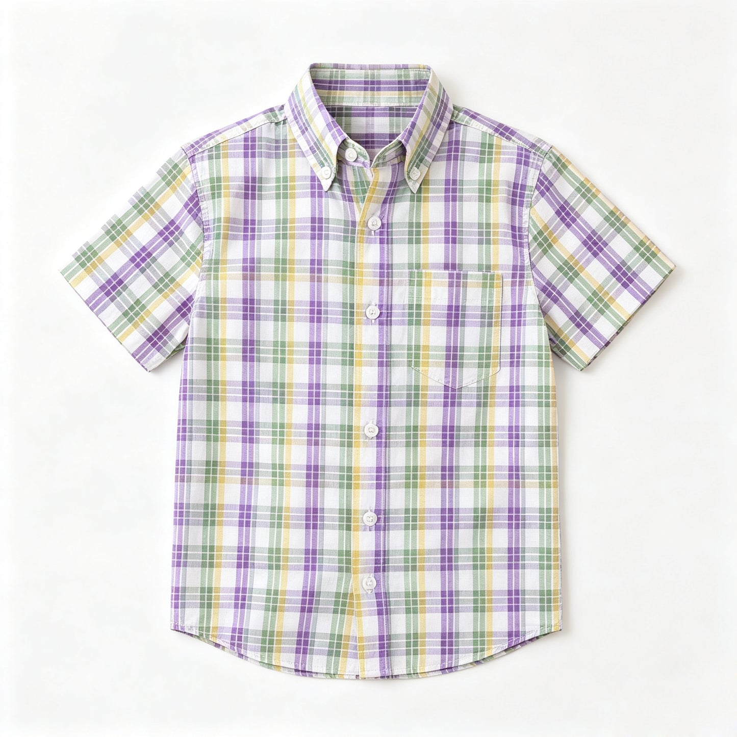 Preorder moq 5 Baby Boys Green Purple Yellow Checked Mardigras Button Pocket Shirts Top