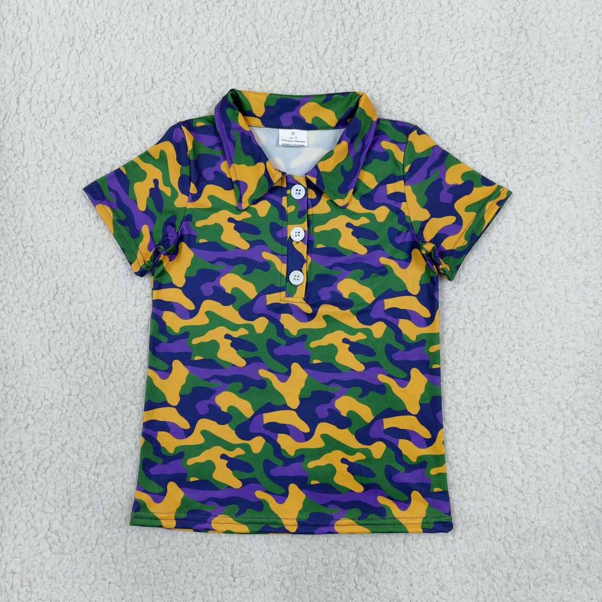 Baby Boys Short Sleeve Mardigras Camo Button Polo Shirts Top