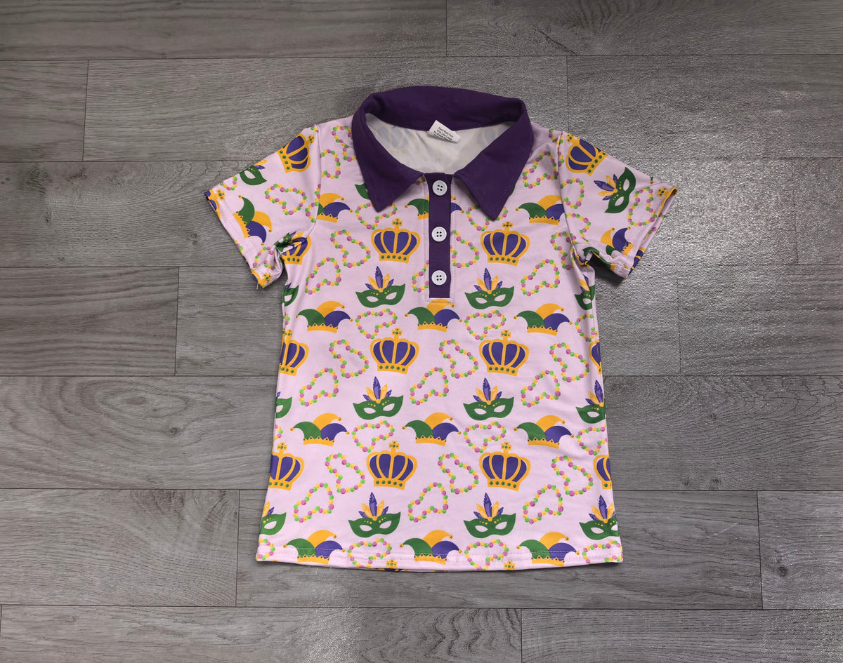 Baby Boys Mardigras Anchors Necklaces Button Polo Shirts Top Preorder