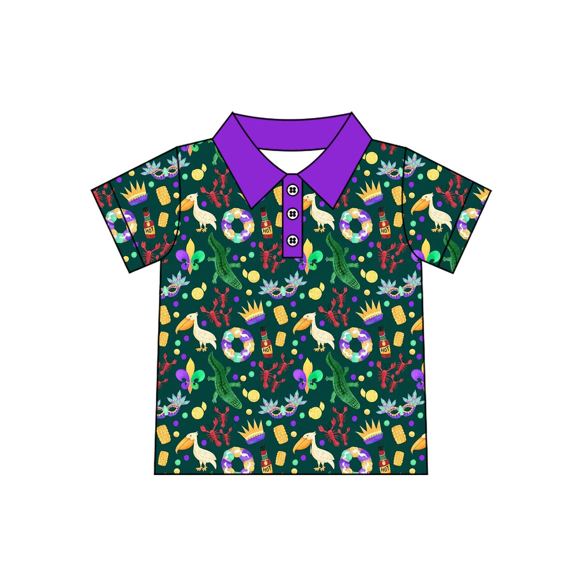 Baby Boys Mardigras Pelican Crayfishes Button Polo Shirts Top Preorder
