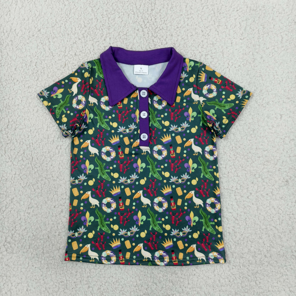 Baby Boys Short Sleeve Mardigras Pelican Crayfishes Button Polo Shirts Top
