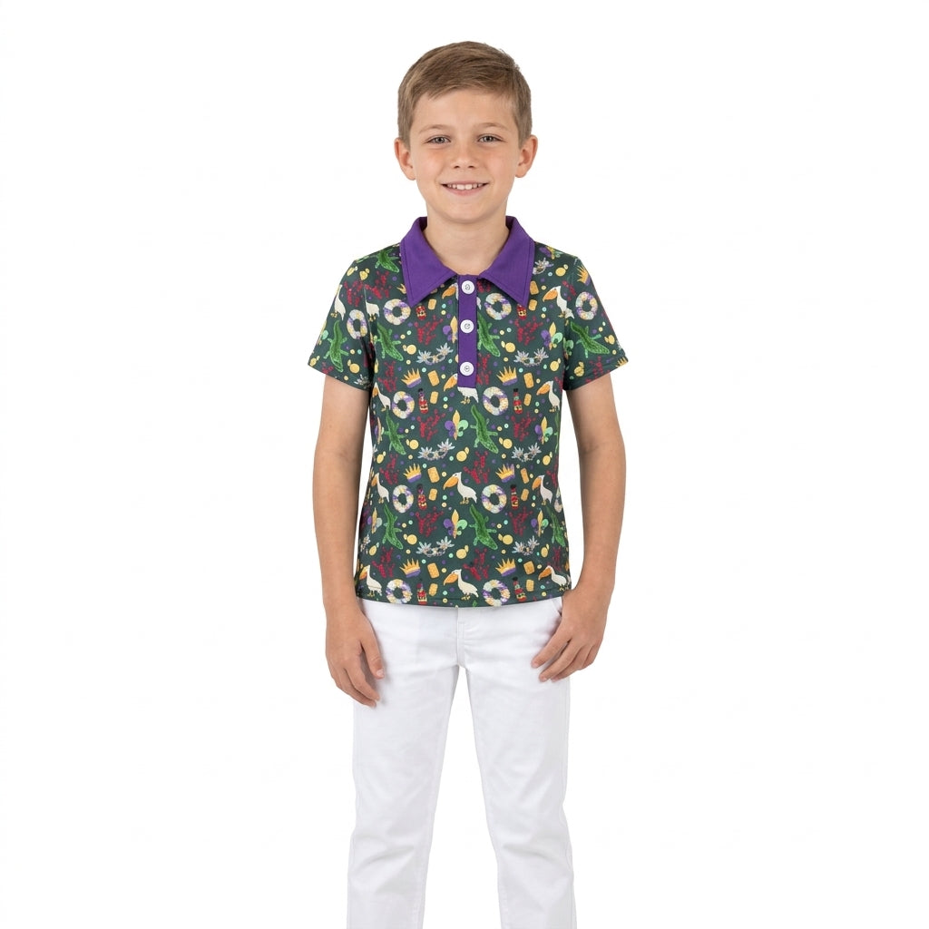 Baby Boys Short Sleeve Mardigras Pelican Crayfishes Button Polo Shirts Top