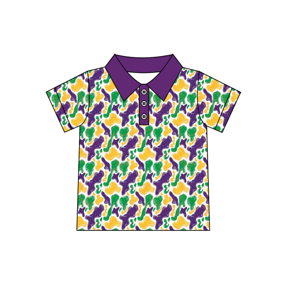 Baby Boys Mardigras Watercolor Camo Button Polo Shirts Top Preorder