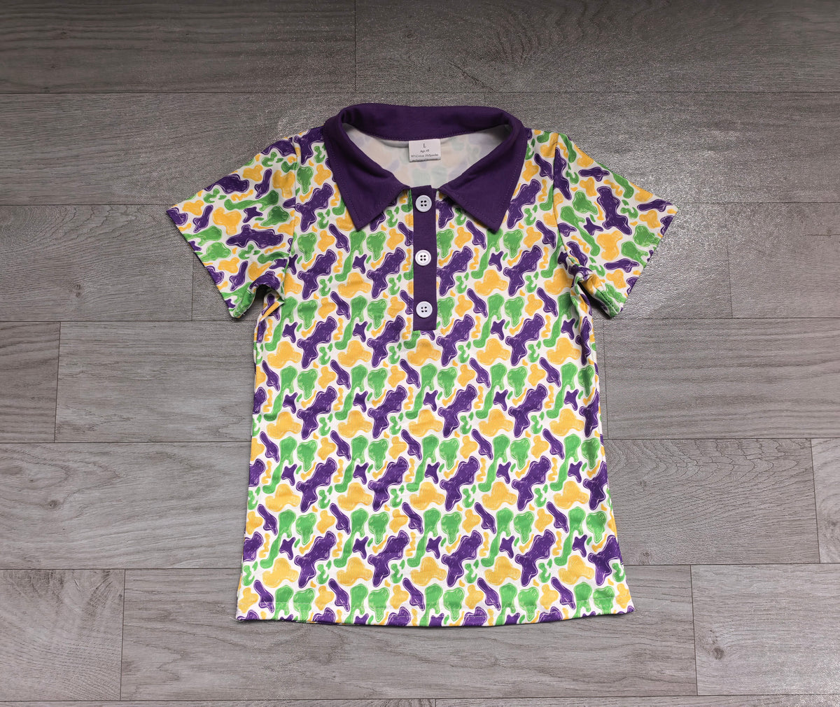 Baby Boys Mardigras Watercolor Camo Button Polo Shirts Top Preorder