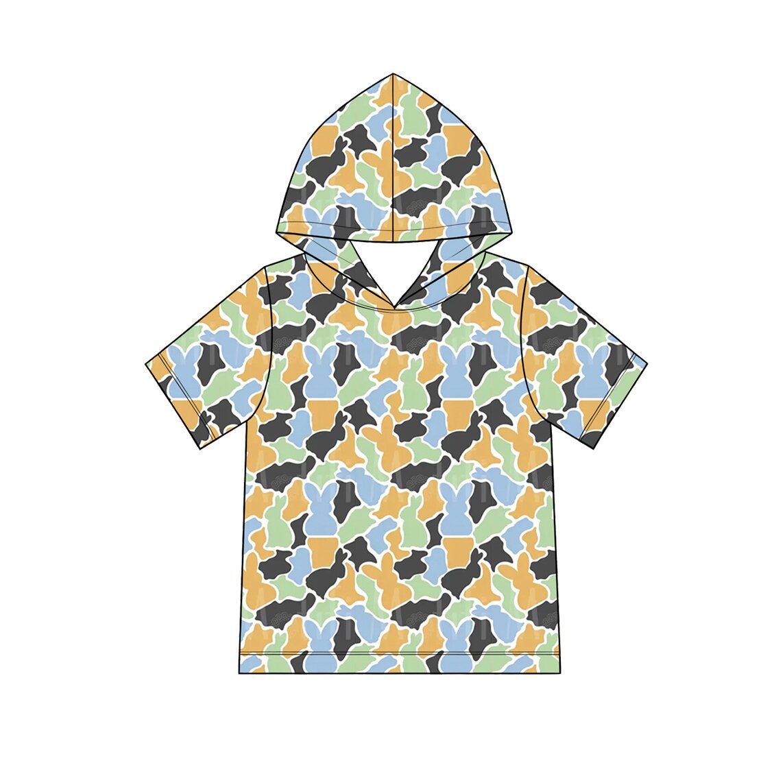 Baby Boys Green Yellow Rabbits Camo Easter Short Sleeve Hoodies Top