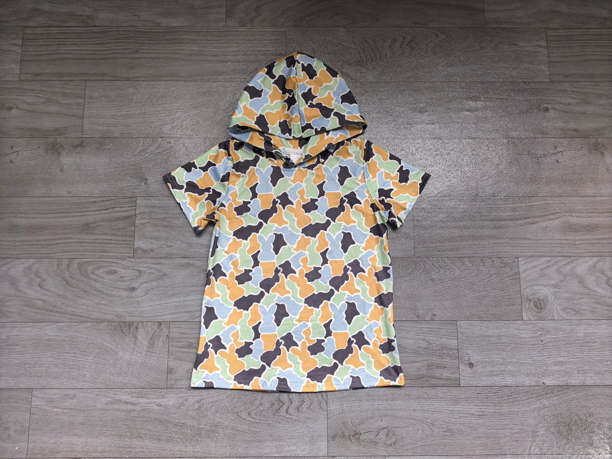Baby Boys Green Yellow Rabbits Camo Easter Short Sleeve Hoodies Top Preorder