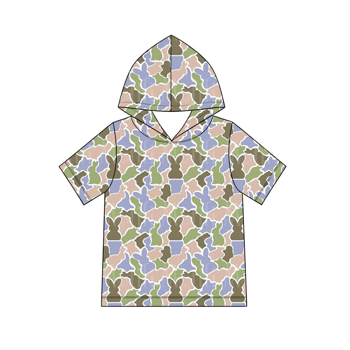 Baby Boys Olive Pink Rabbits Camo Easter Short Sleeve Hoodies Top