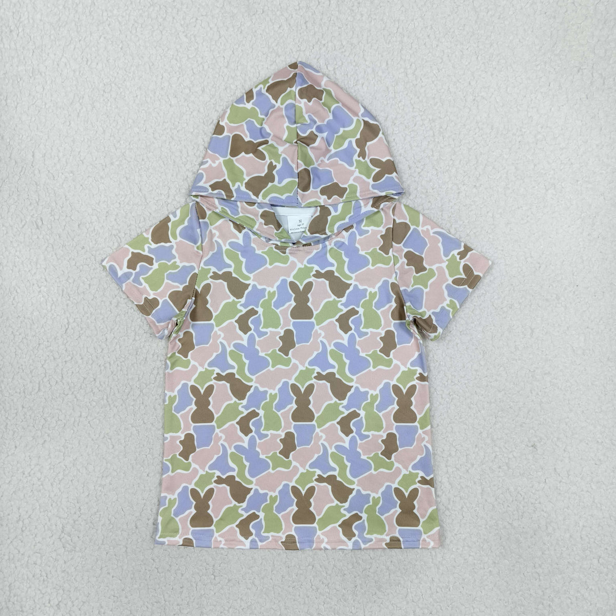 Baby Boys Olive Blue Rabbits Camo Easter Short Sleeve Hoodies Top