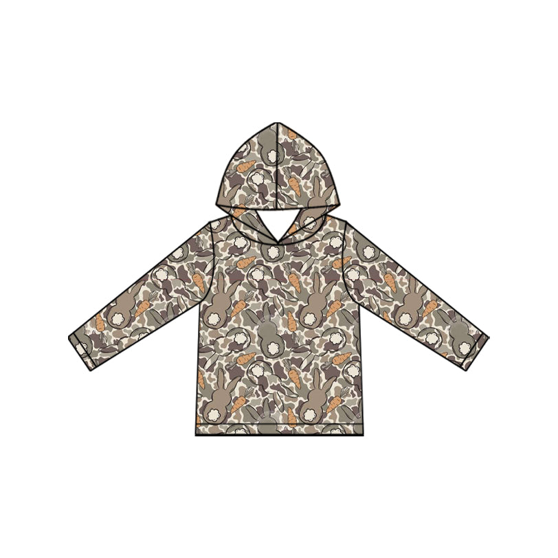 Baby Boys Long Sleeve Khaki Grey Camo Rabbits Carrots Easter Hoodies Top Preorder