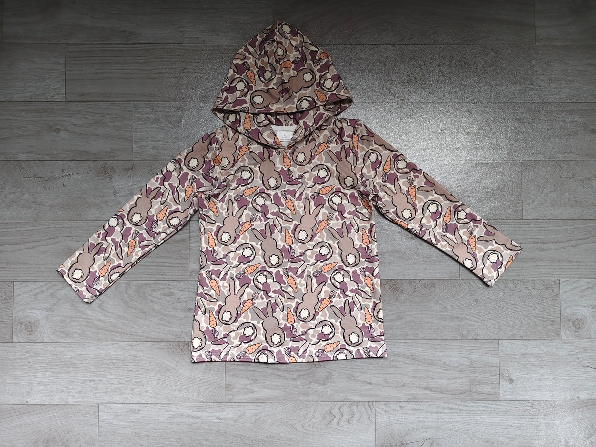 Baby Boys Long Sleeve Khaki Grey Camo Rabbits Carrots Easter Hoodies Top Preorder