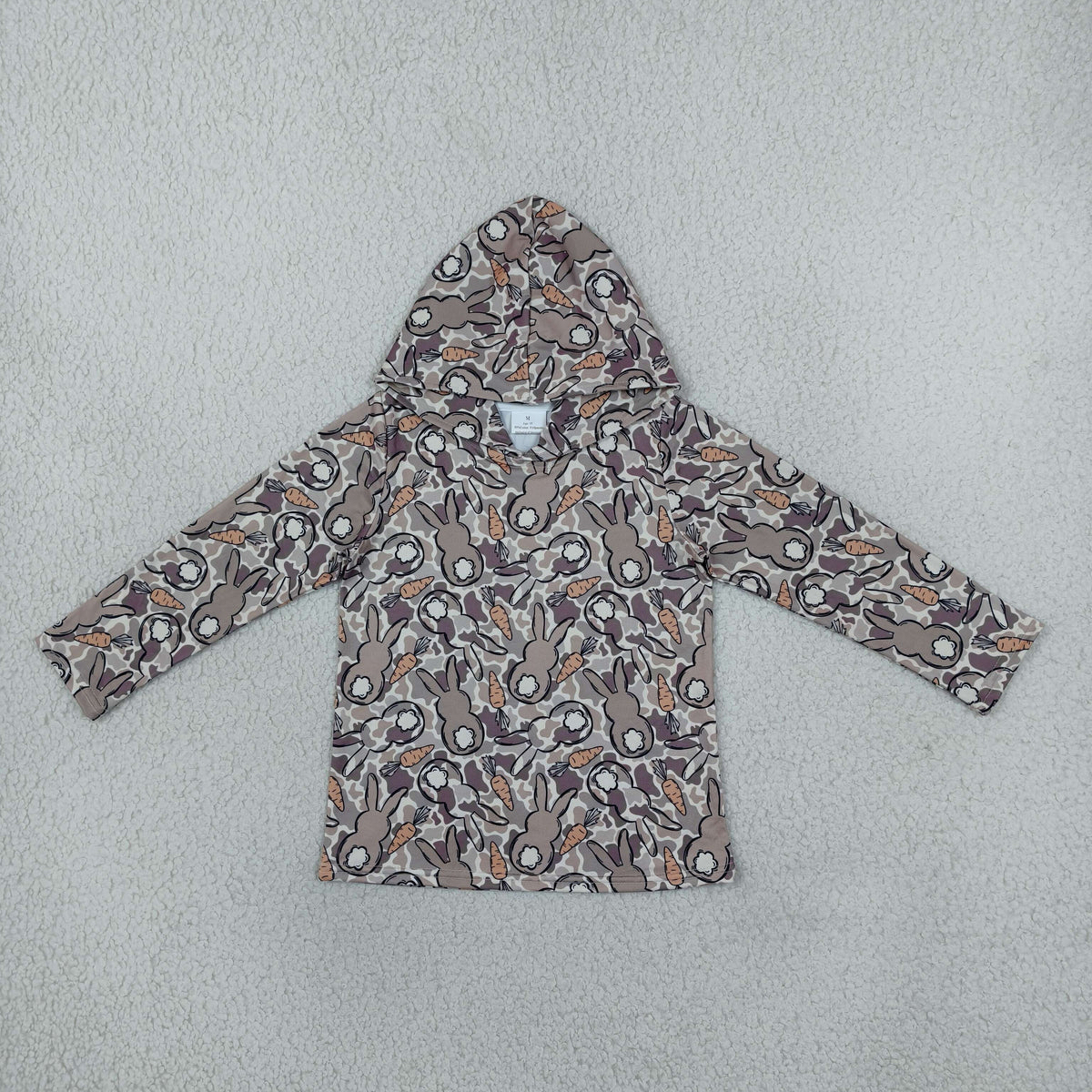 Baby Boys Long Sleeve Khaki Grey Camo Rabbits Carrots Easter Hoodies Top
