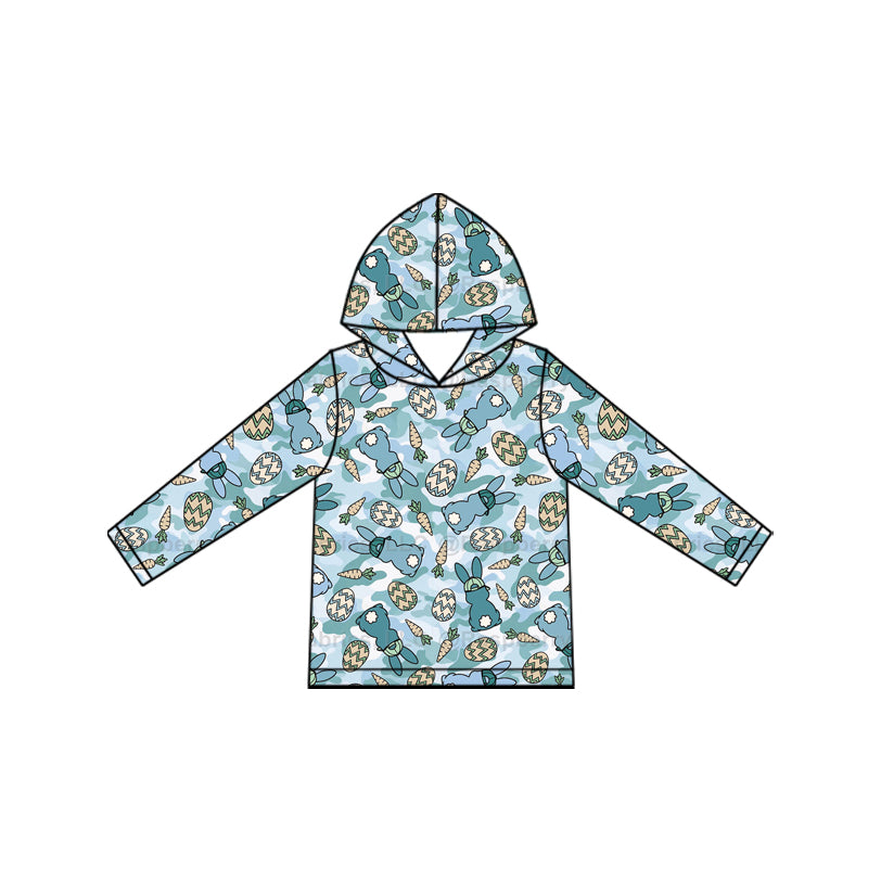 Baby Boys Long Sleeve Blue Camo Rabbits Eggs Easter Hoodies Top Preorder